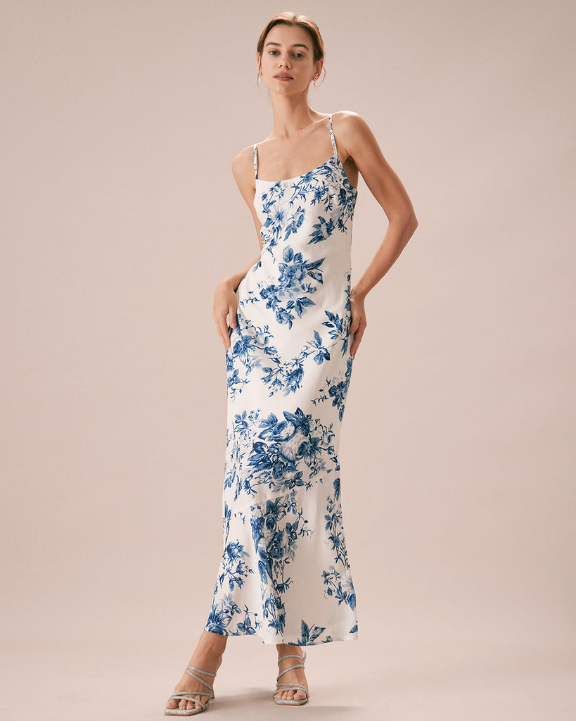 The Blue Floral Slip Maxi Dress Blue Dresses - RIHOAS