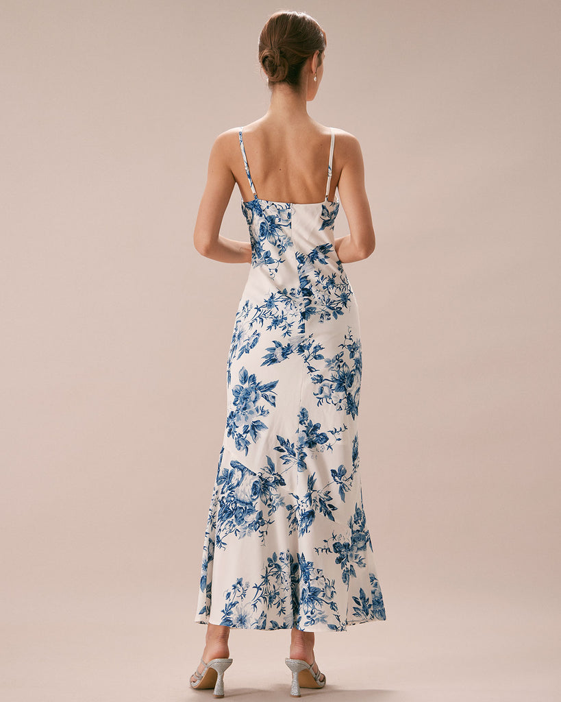 The Blue Floral Slip Maxi Dress Dresses - RIHOAS