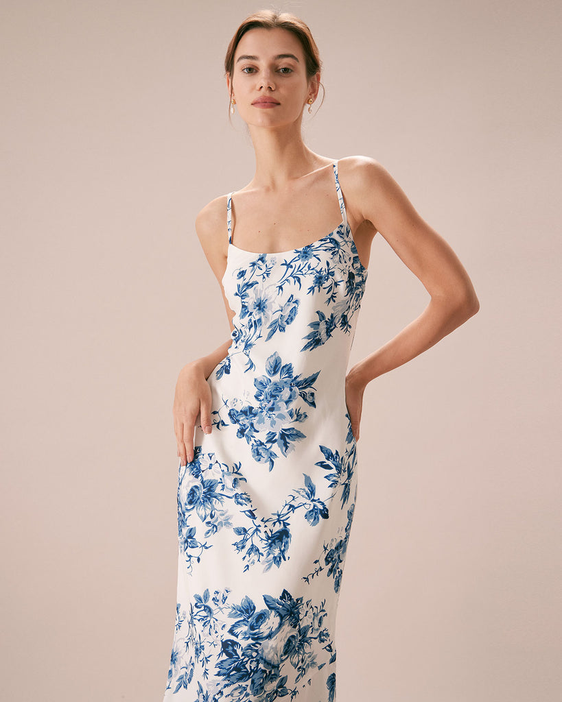 The Blue Floral Slip Maxi Dress Dresses - RIHOAS