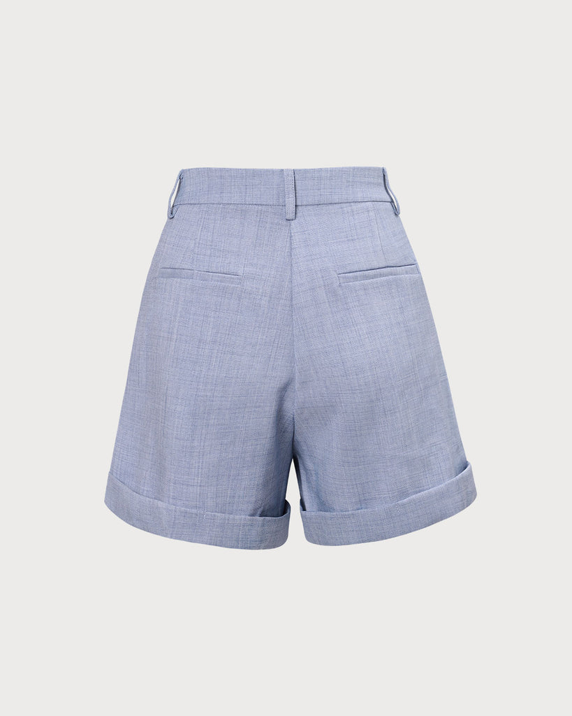 The Blue High Waisted Pleated Shorts Bottoms - RIHOAS