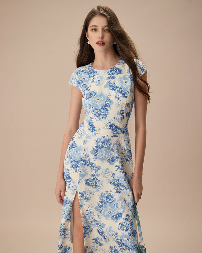 Blue cap sleeve dress online
