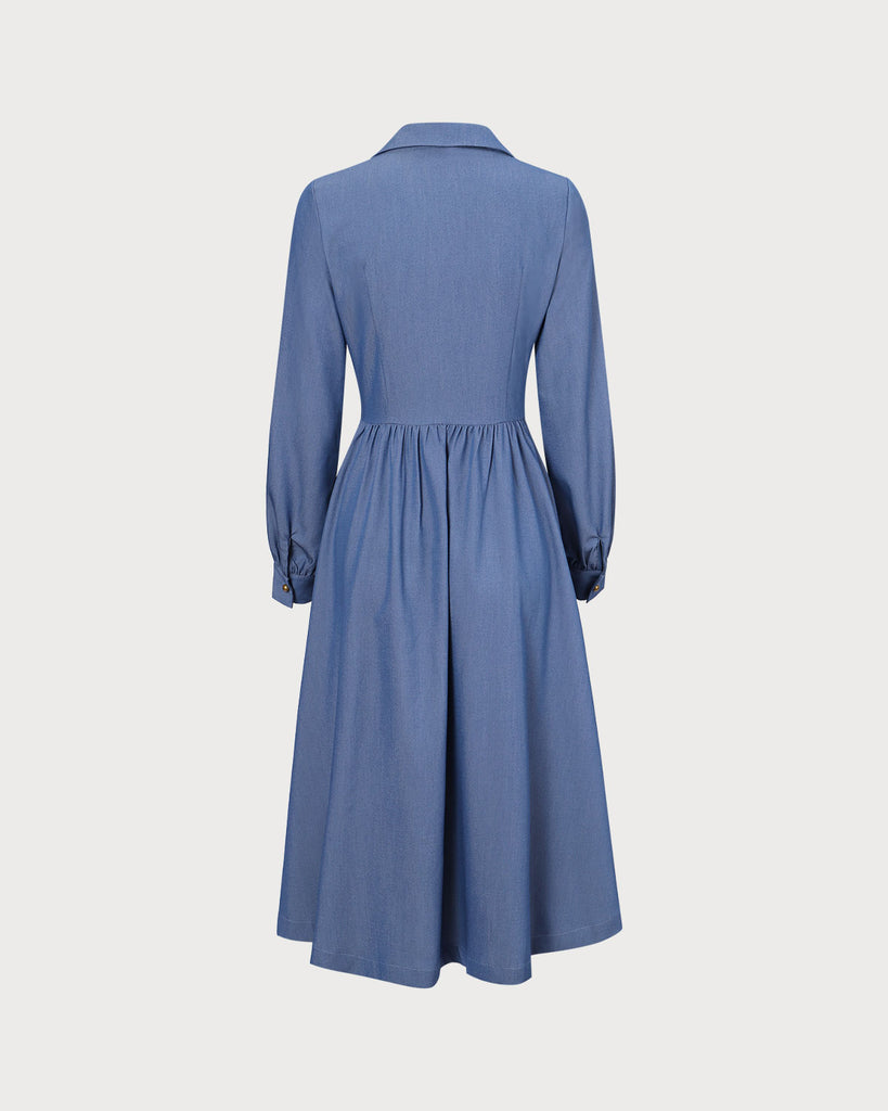 The Blue Single-breasted Midi Dress Dresses - RIHOAS