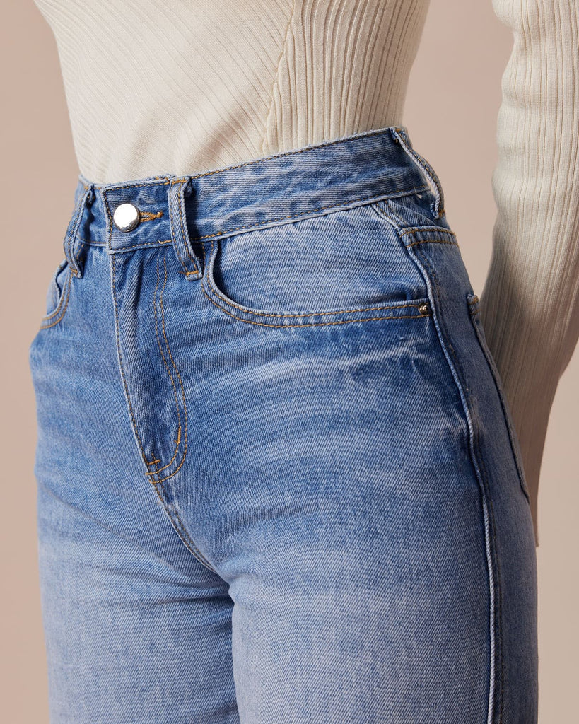 The Blue Slant Pocket Straight Leg Jeans Denim - RIHOAS