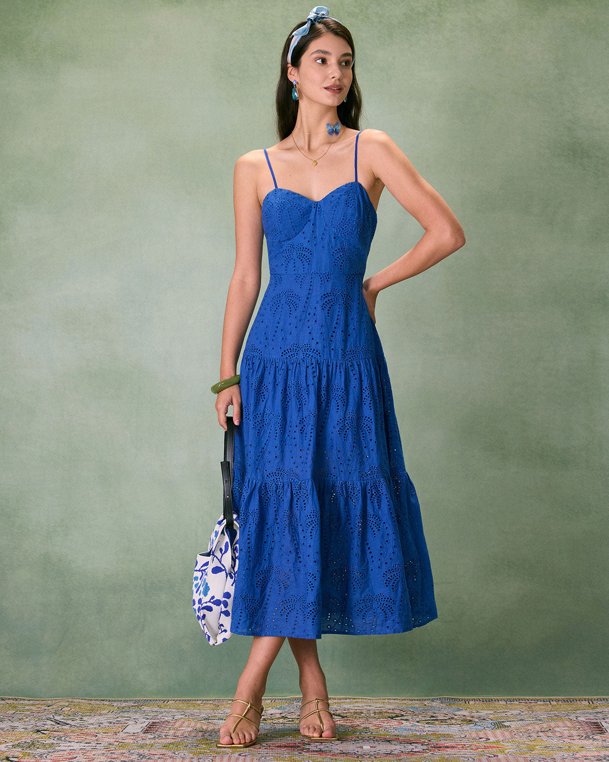 Sweetheart Neck Embroidery Slip Midi Dress