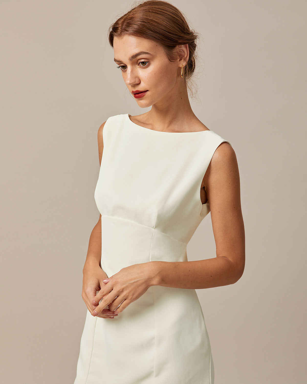 The Beige Boat Neck Back Bowknot Mini Dress & Reviews - Beige - Dresses | RIHOAS The Beige Boat Neck Back Bowknot Mini Dress & Reviews - Beige - Dresses | RIHOAS