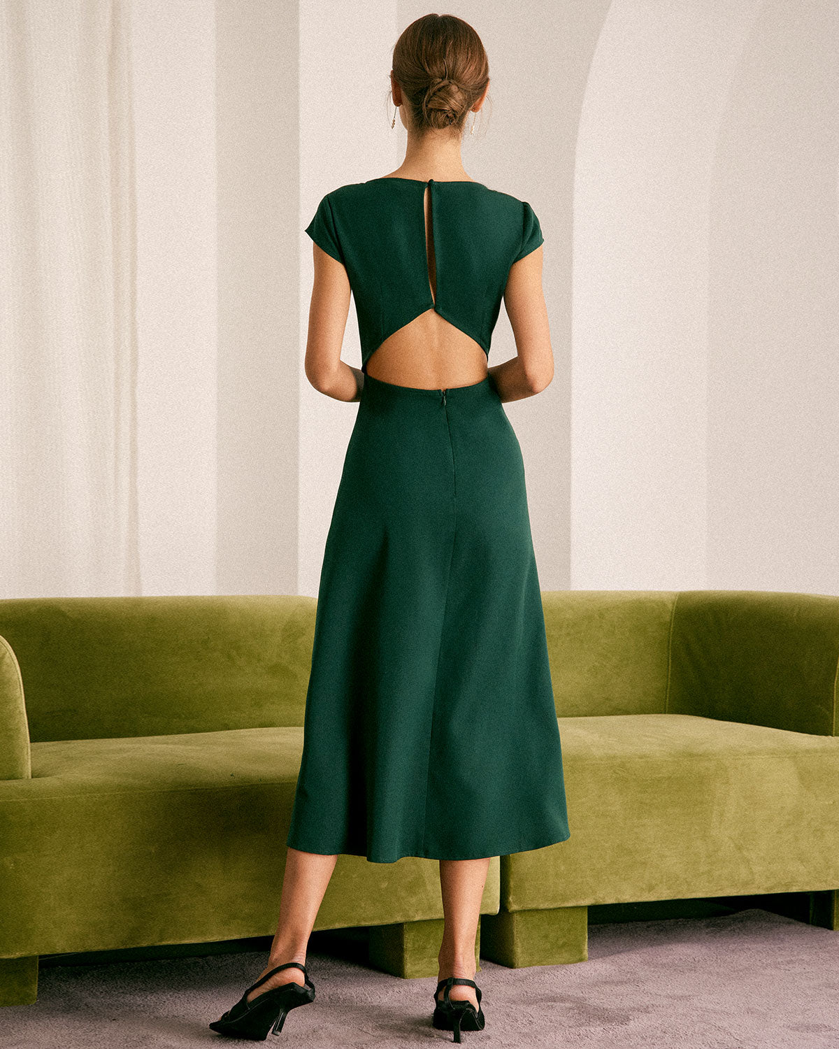 Rihoas Emerald Green Holiday Party Dress | Vintage 60s Style Cocktail Midi Dress, Green / M Rihoas Emerald Green Holiday Party Dress | Vintage 60s Style Cocktail Midi Dress, Green / M