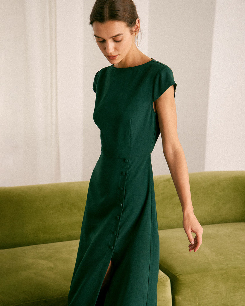 The Green Boat Neck Cutout Back Midi Dress & Reviews - Green - Dresses ...