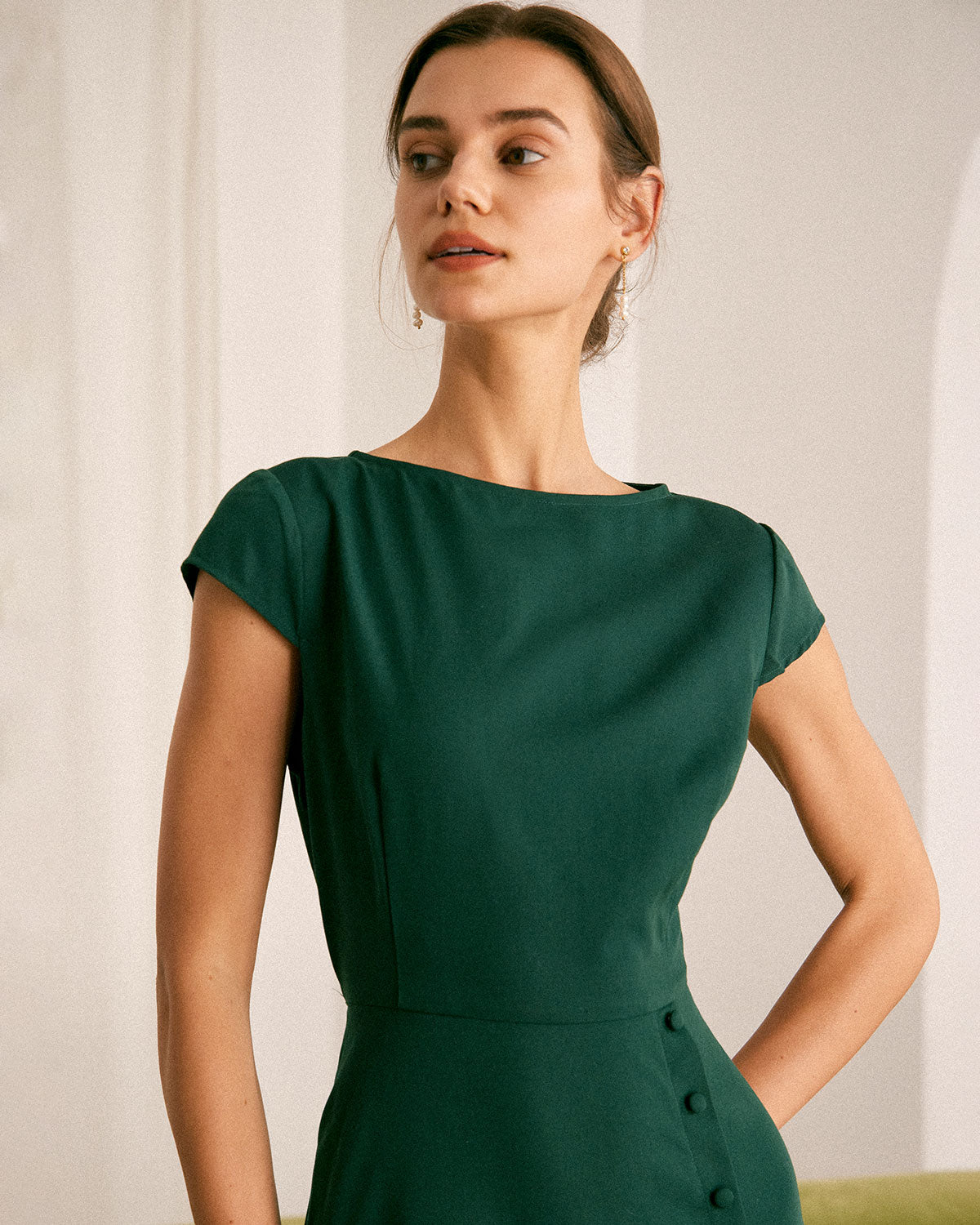 The Green Boat Neck Cutout Back Midi Dress & Reviews - Green - Dresses | RIHOAS The Green Boat Neck Cutout Back Midi Dress & Reviews - Green - Dresses | RIHOAS
