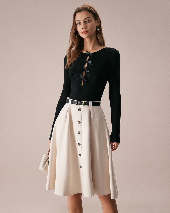 The Black Boat Neck Bowknot Front Knit Top & Reviews - Black