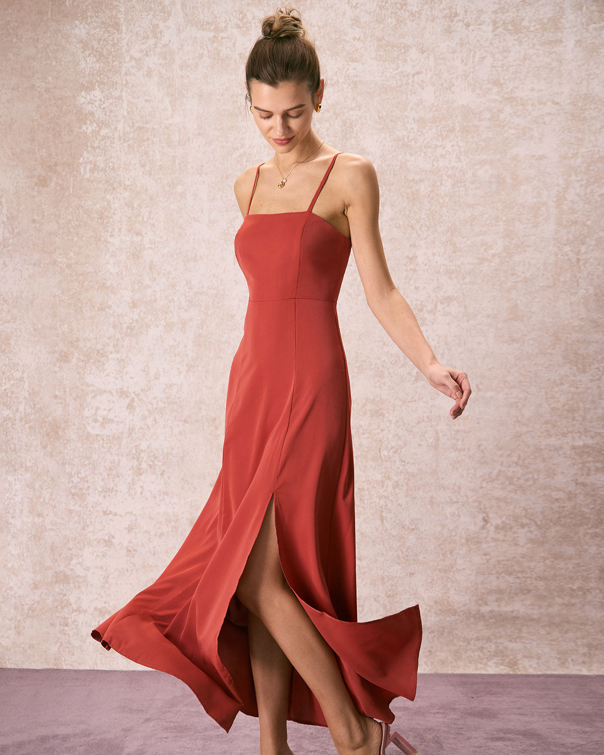 Plain Satin Long Red Pockets Party Dress Sleeveless With Sweetheart Neck -  $132.587 #TZ1384 - SheProm.com