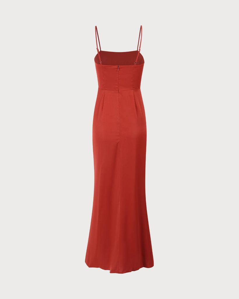 The Brick Red Split Slip Maxi Dress Dresses - RIHOAS