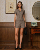 The Brown Collared Plaid Blouse Tops - RIHOAS