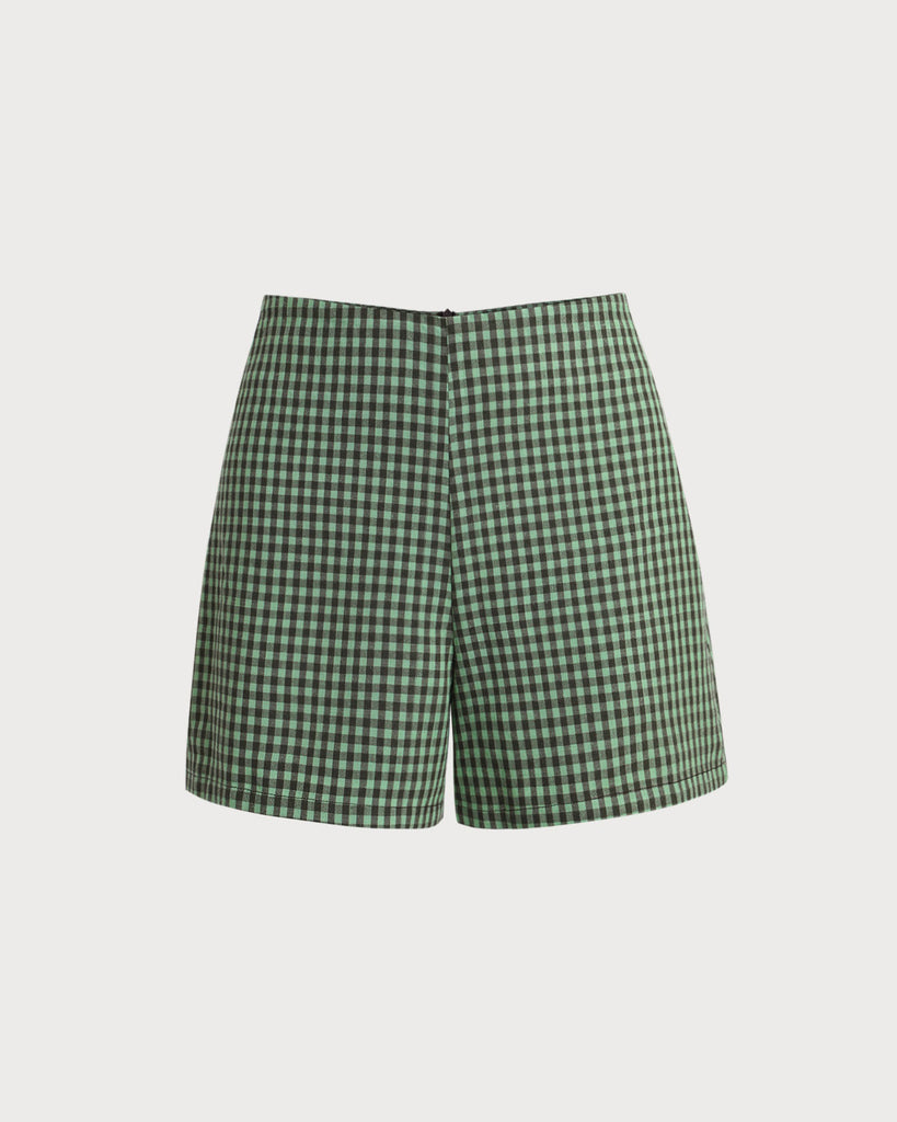 Green High Waisted Plaid Shorts- RIHOAS
