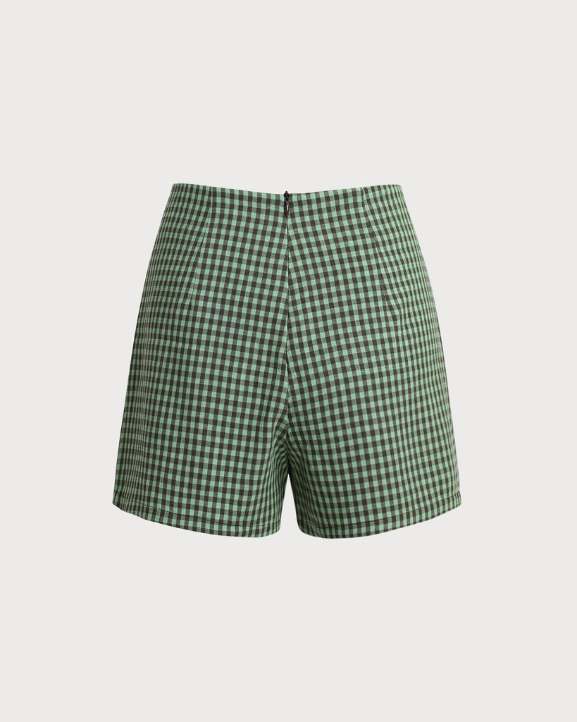 Green High Waisted Plaid Shorts - RIHOAS