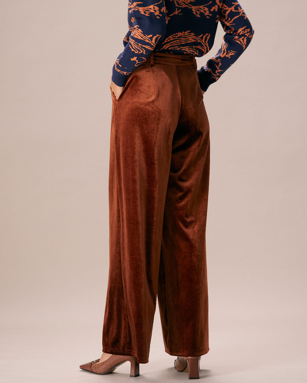 The Brown High Waisted Velvet Wide Leg Pants Bottoms - RIHOAS