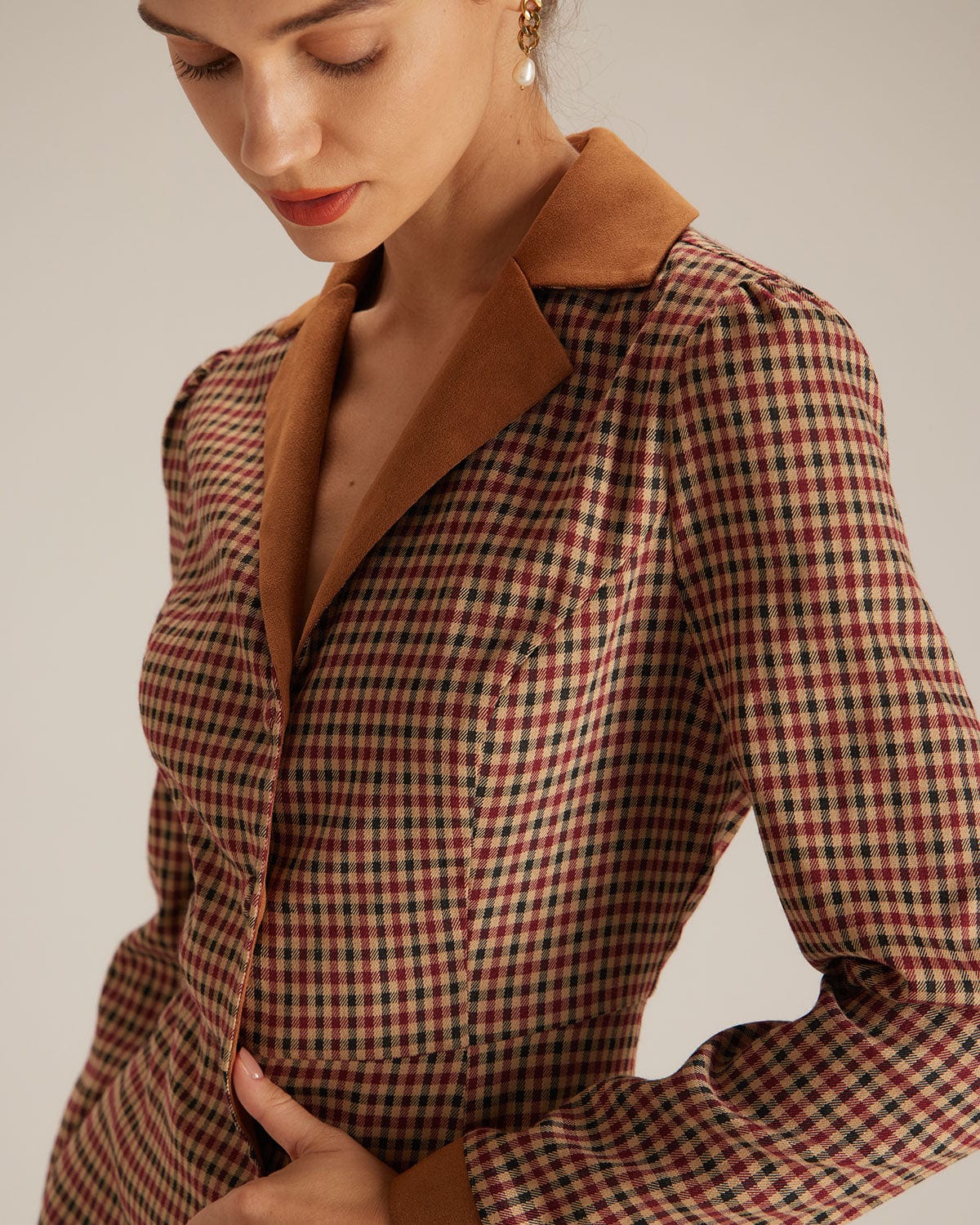 The Brown Plaid Spliced Suede Mini Dress & Reviews - Brown - Dresses | RIHOAS The Brown Plaid Spliced Suede Mini Dress & Reviews - Brown - Dresses | RIHOAS