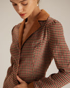 The Brown Plaid Spliced Suede Mini Dress Dresses - RIHOAS