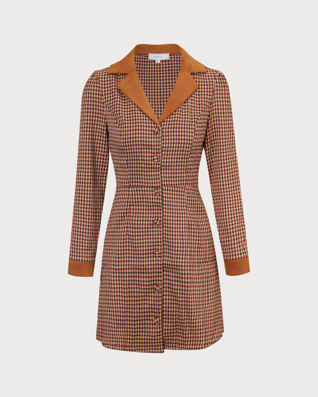 The Brown Plaid Spliced Suede Mini Dress Dresses - RIHOAS