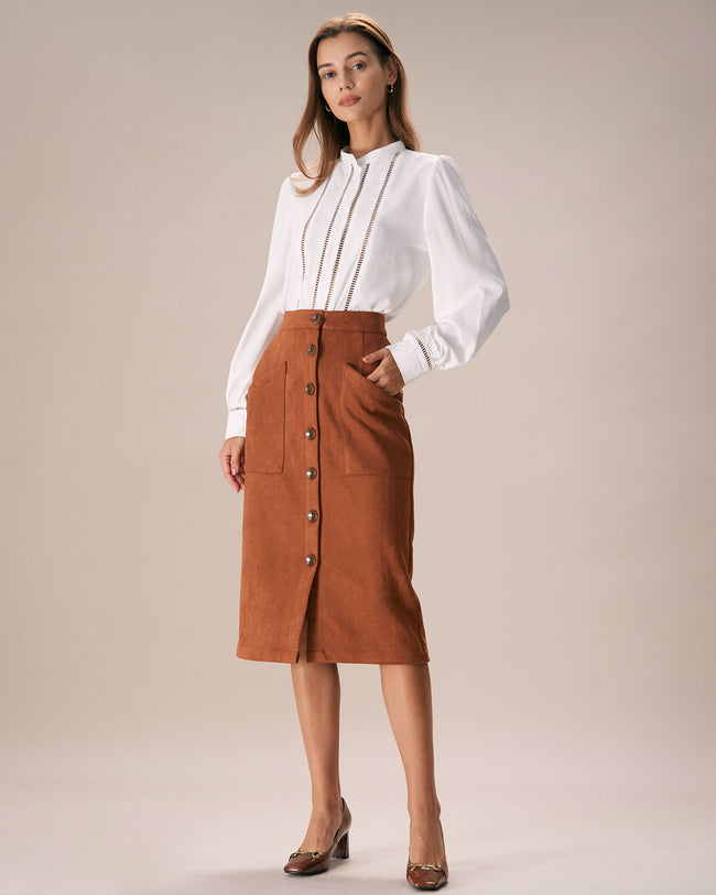 Brown suede pencil skirt hot sale