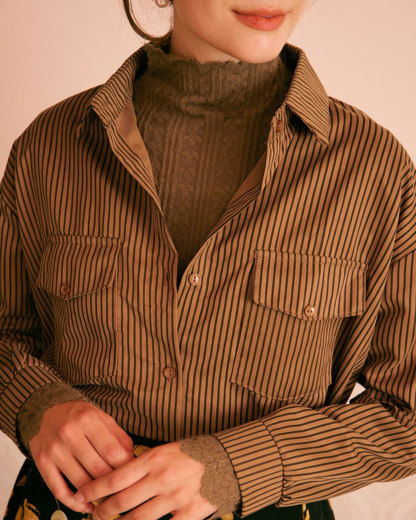 The Brown Striped Pocket Shirt Tops - RIHOAS