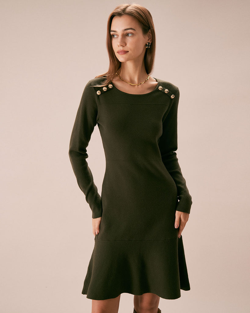The Button-Shoulder Sweater Dress Dresses - RIHOAS