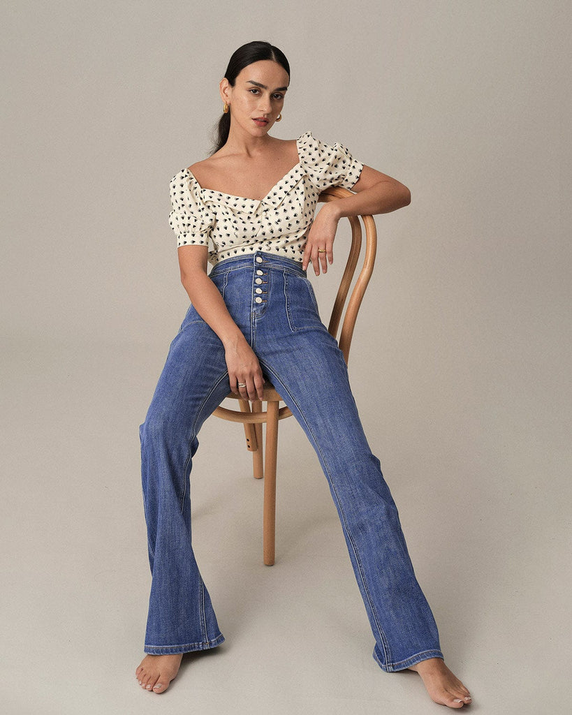 The Button-Up Flare Jeans Denim - RIHOAS
