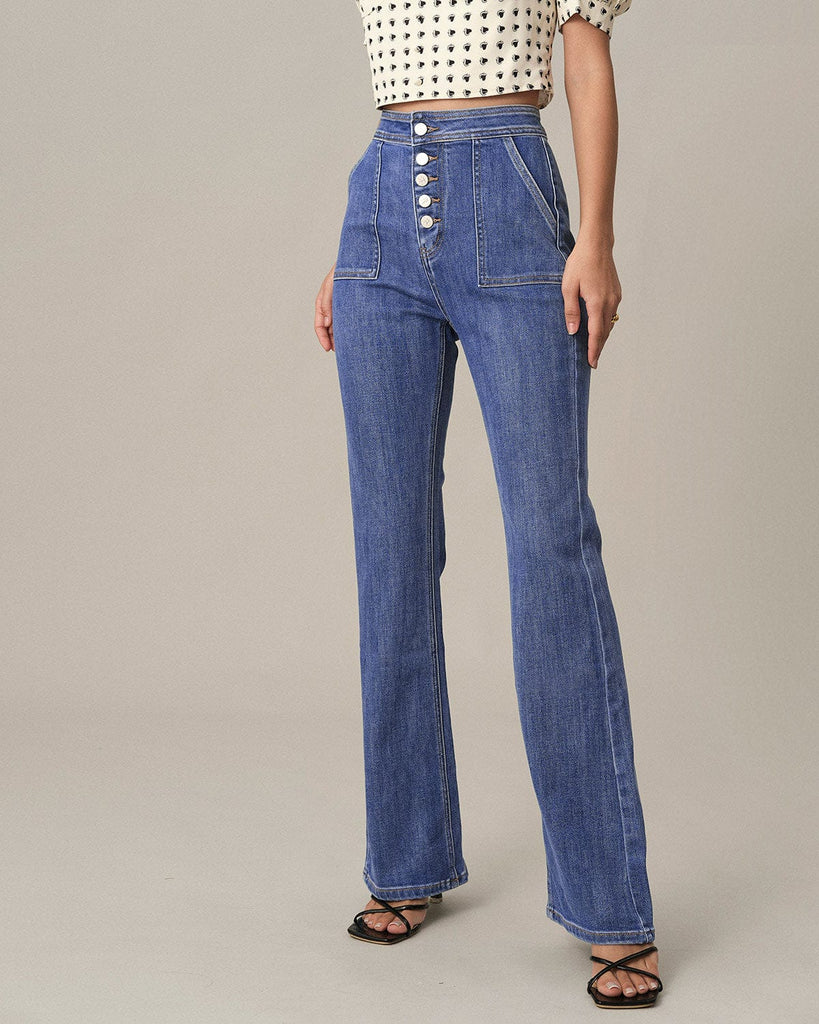 The Button-Up Flare Jeans Denim - RIHOAS