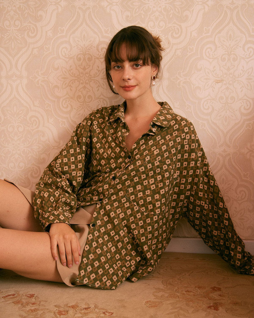 The Button-Up Geometric Shirt Tops - RIHOAS