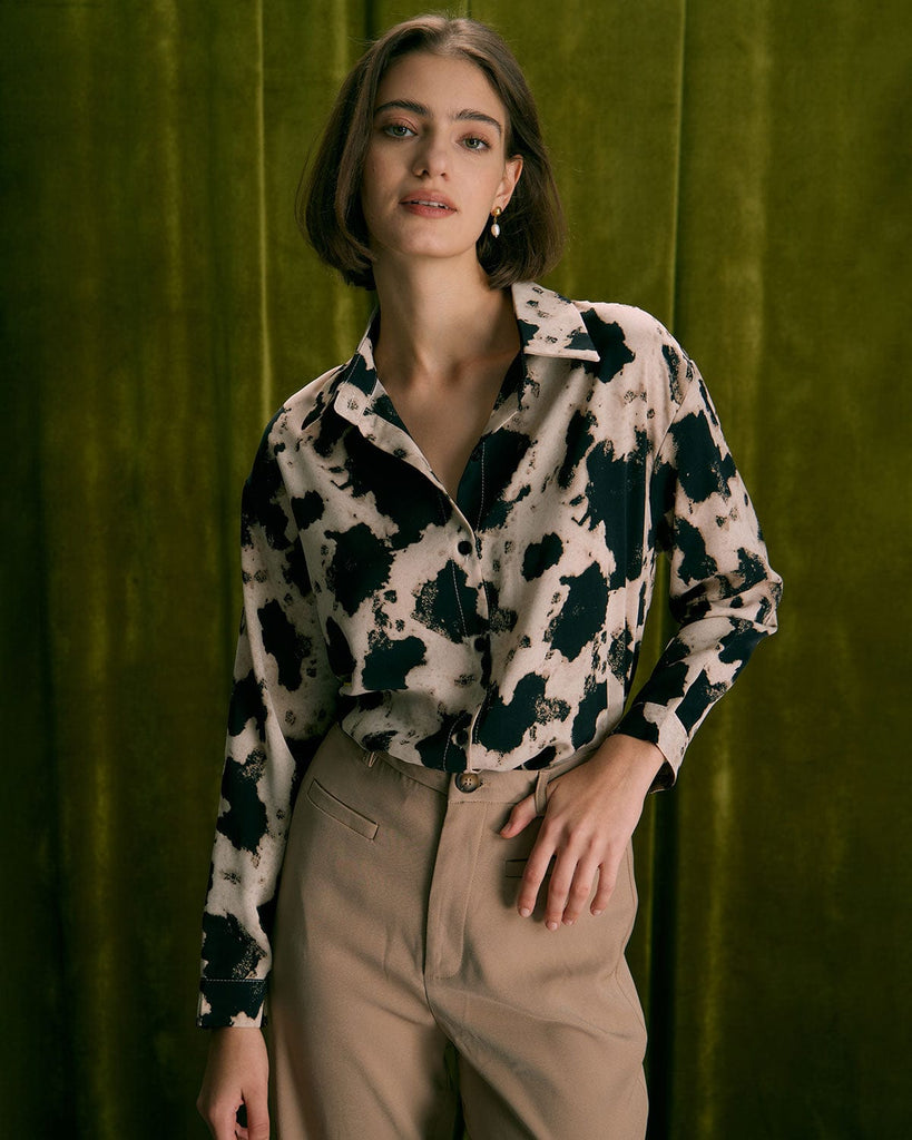 The Button-Up Leopard Shirt Black Tops - RIHOAS