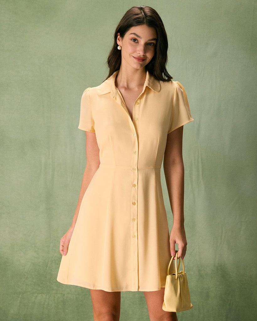 The Button Down Shirt Dress Yellow Dresses - RIHOAS