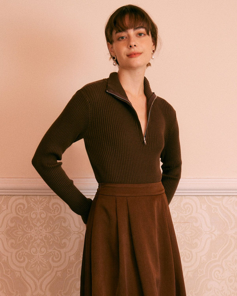 The Coffee Half Zip Sweatshirt Coffee Tops - RIHOAS