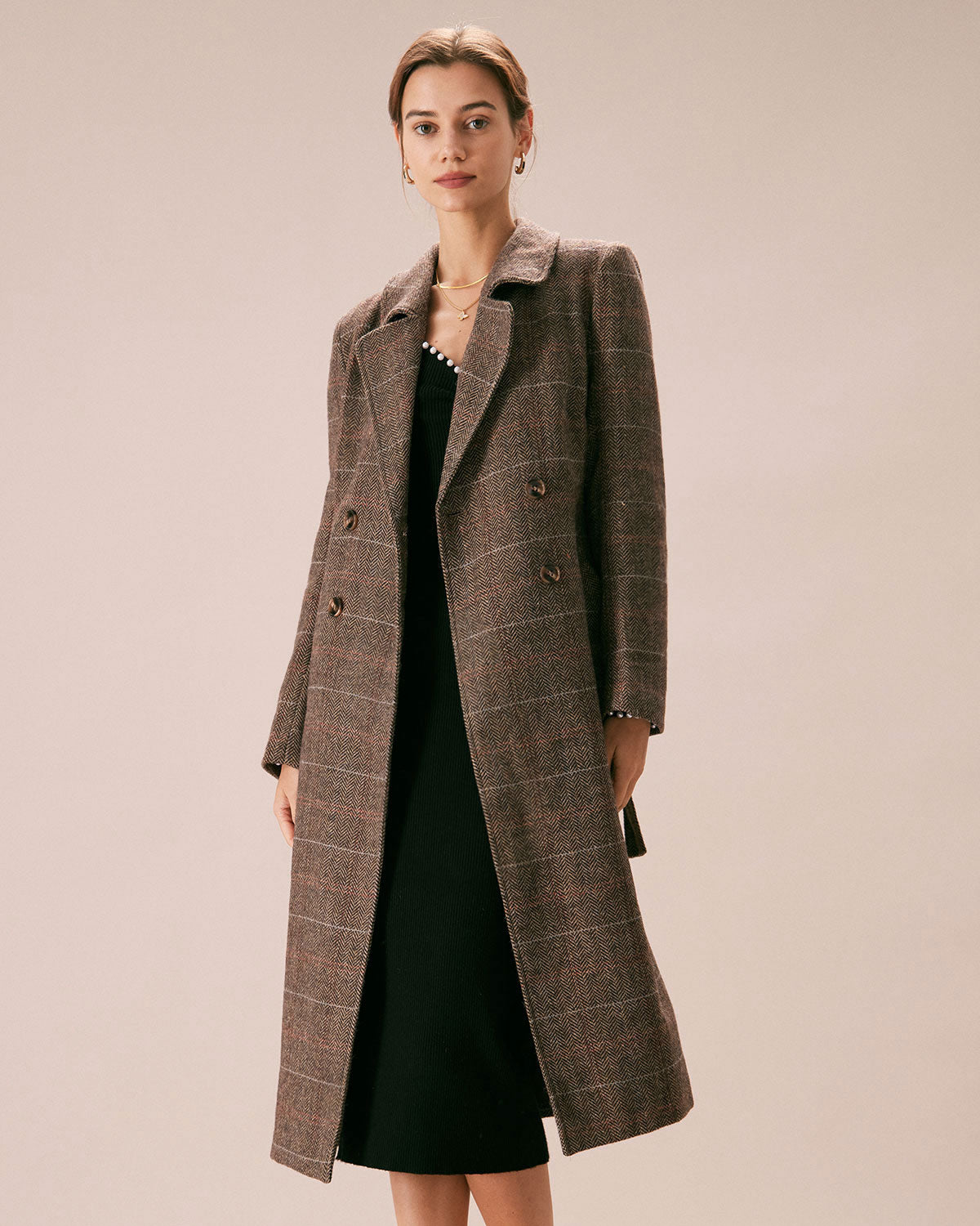 Coffee Lapel Belted Double Breasted Coat