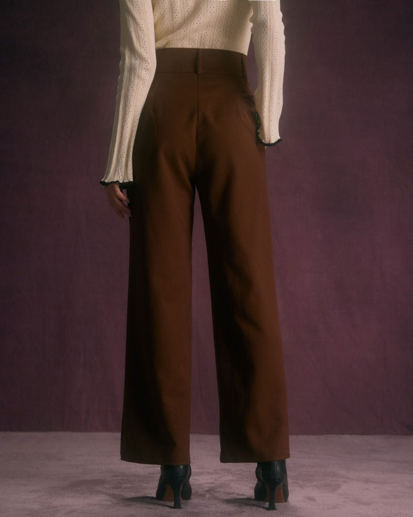 The Coffee Slant Pocket Straight Pants Bottoms - RIHOAS