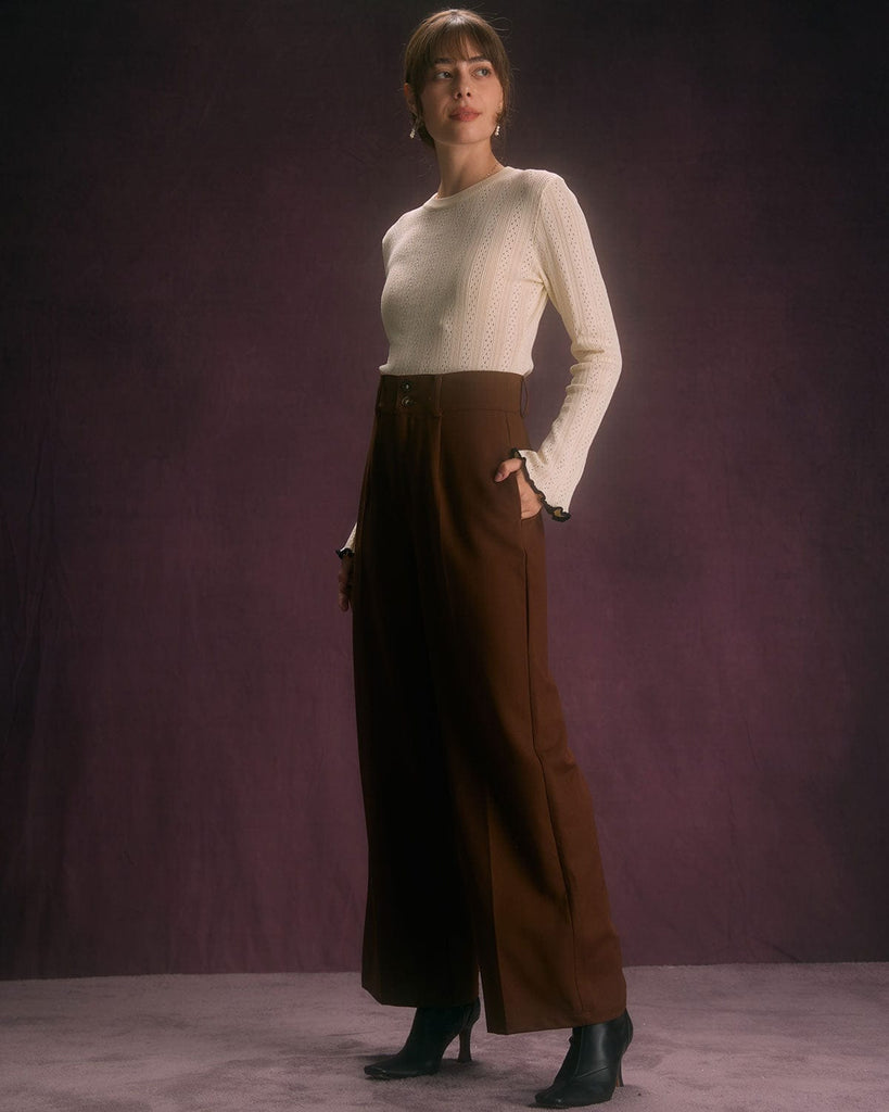 The Coffee Slant Pocket Straight Pants Bottoms - RIHOAS
