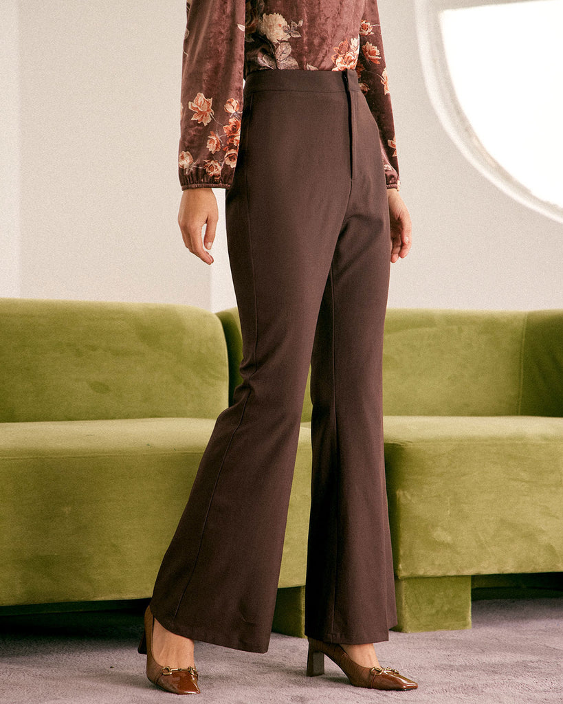 The Coffee Solid Flare Pants Bottoms - RIHOAS