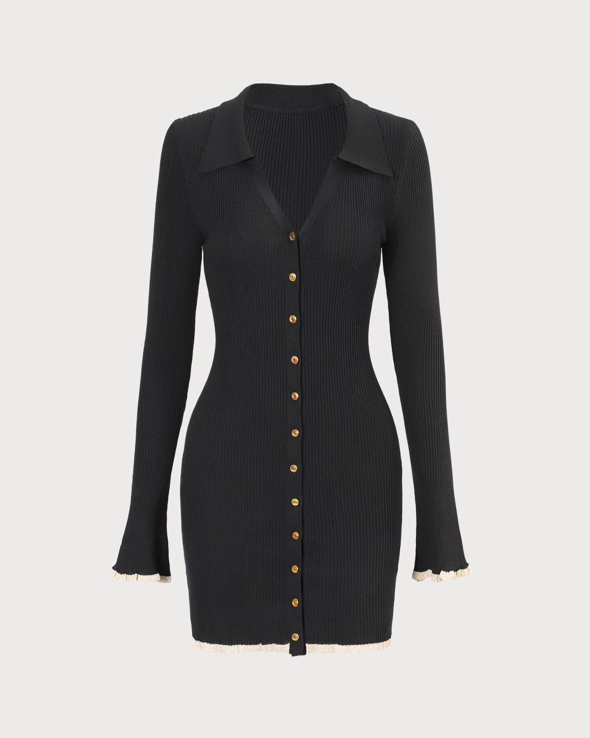The Black V Neck Contrast Trim Knit Mini Dress & Reviews - Black - Dresses | RIHOAS The Black V Neck Contrast Trim Knit Mini Dress & Reviews - Black - Dresses | RIHOAS