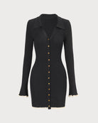 The Collared Contrast Trim Knit Dress Black Dresses - RIHOAS