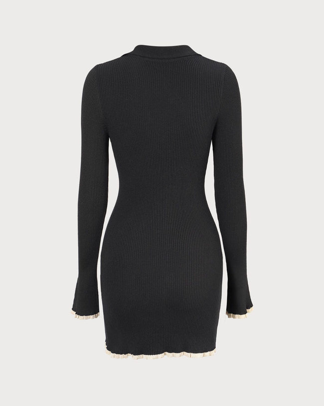 The Black V Neck Contrast Trim Knit Mini Dress & Reviews