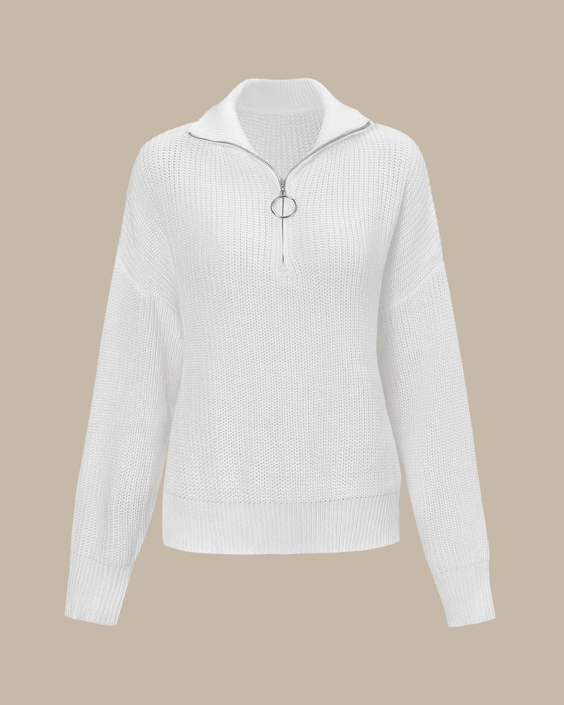 The Collared Drop Shoulder Sweater White Tops - RIHOAS