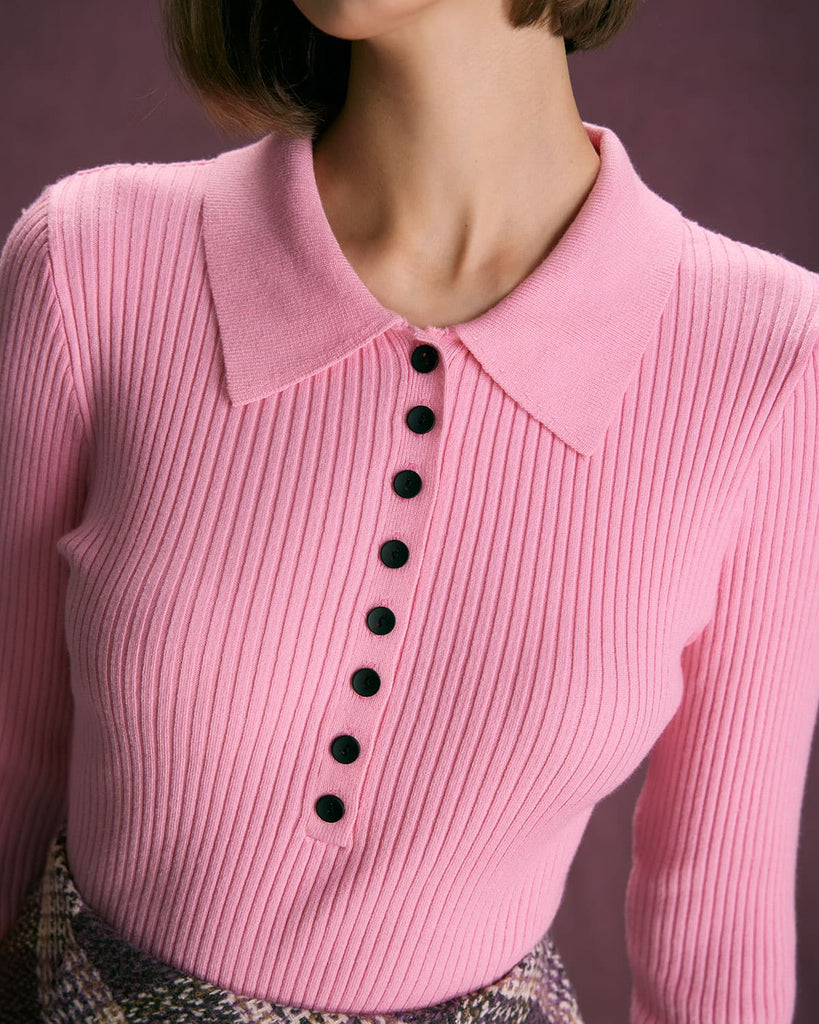 The Collared Long Sleeve Knit Top Tops - RIHOAS