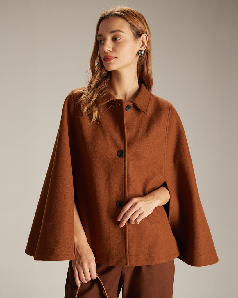 The Collared Single Breasted Cape Brown Outerwear - RIHOAS