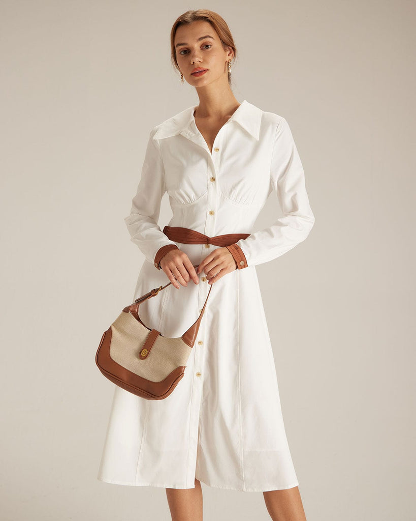 The Colorblock Belted Shirt Dress Dresses - RIHOAS