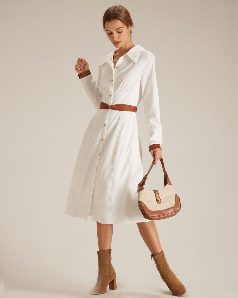 The Colorblock Belted Shirt Dress Dresses - RIHOAS