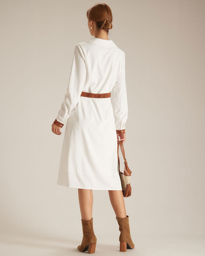 The Colorblock Belted Shirt Dress Dresses - RIHOAS