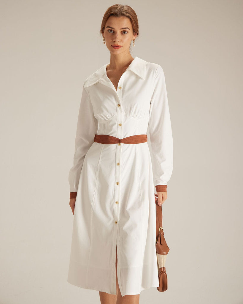 The Colorblock Belted Shirt Dress Dresses - RIHOAS