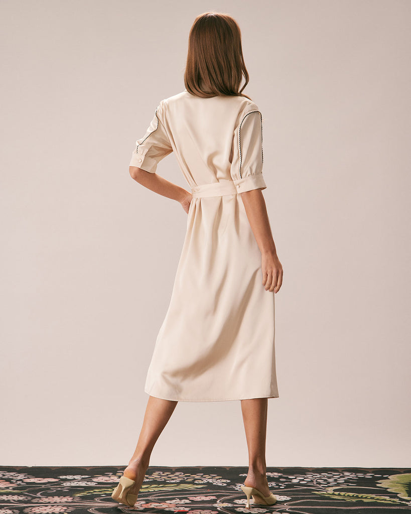 The Contrast Embroidery Shirt Midi Dress Dresses - RIHOAS