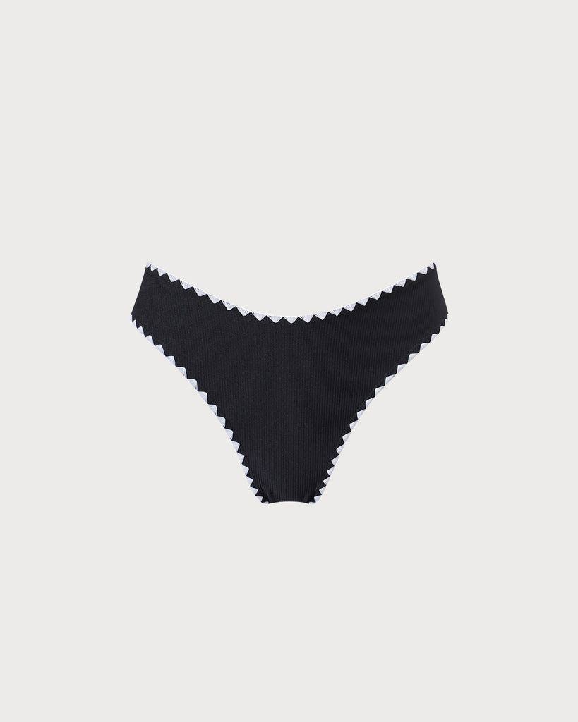 The Contrast Ribbed Bikini Bottom Black Bikinis - RIHOAS