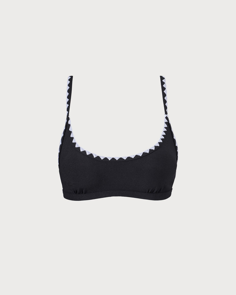 The Contrast Ribbed Bikini Top Black Bikinis - RIHOAS