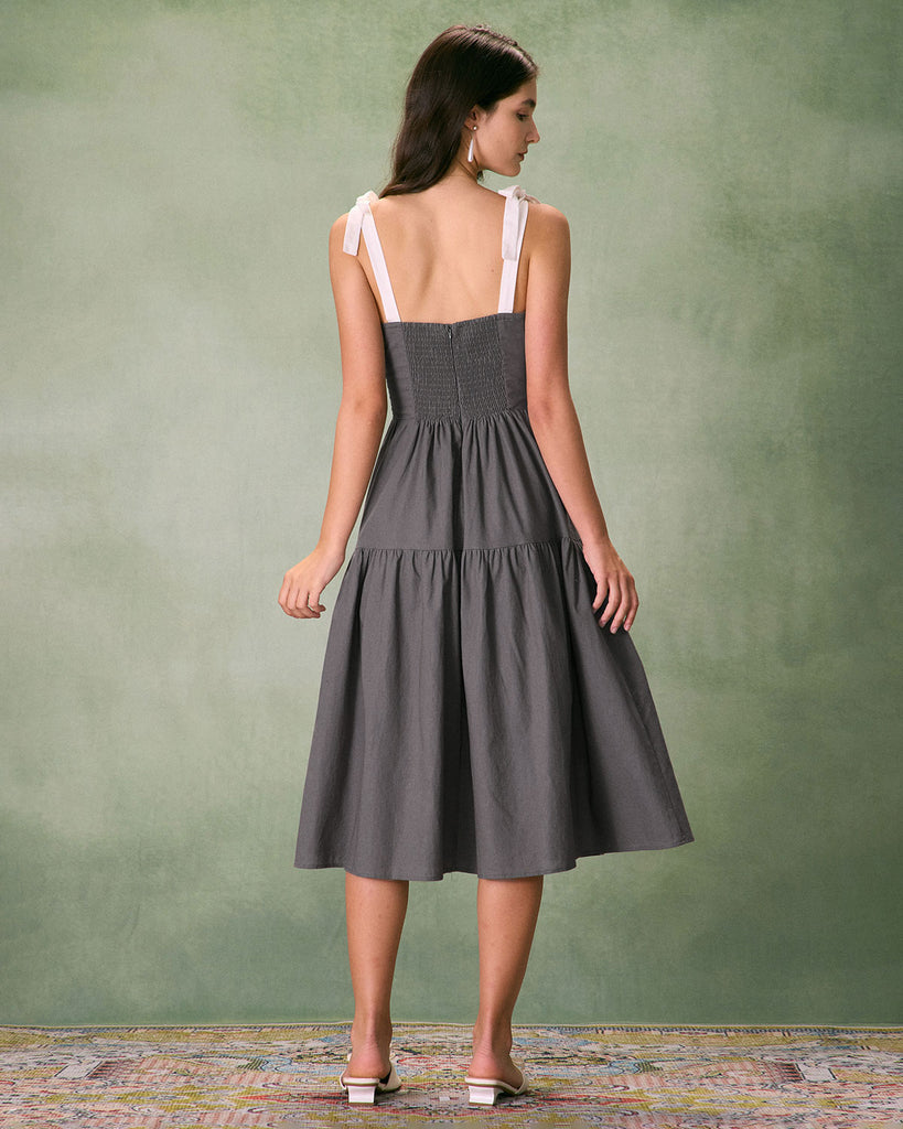 The Contrast Tie Tiered Midi Dress Dresses - RIHOAS