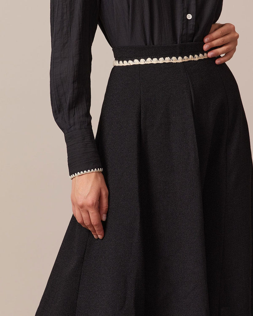 The Contrast Trim Midi Skirt Bottoms - RIHOAS